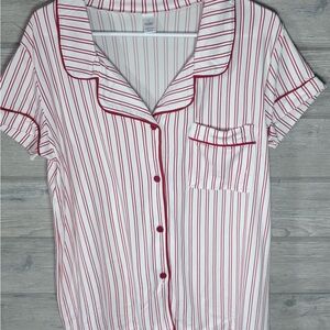 Striped Button-Up Pajama Top in White and Red, NWT
